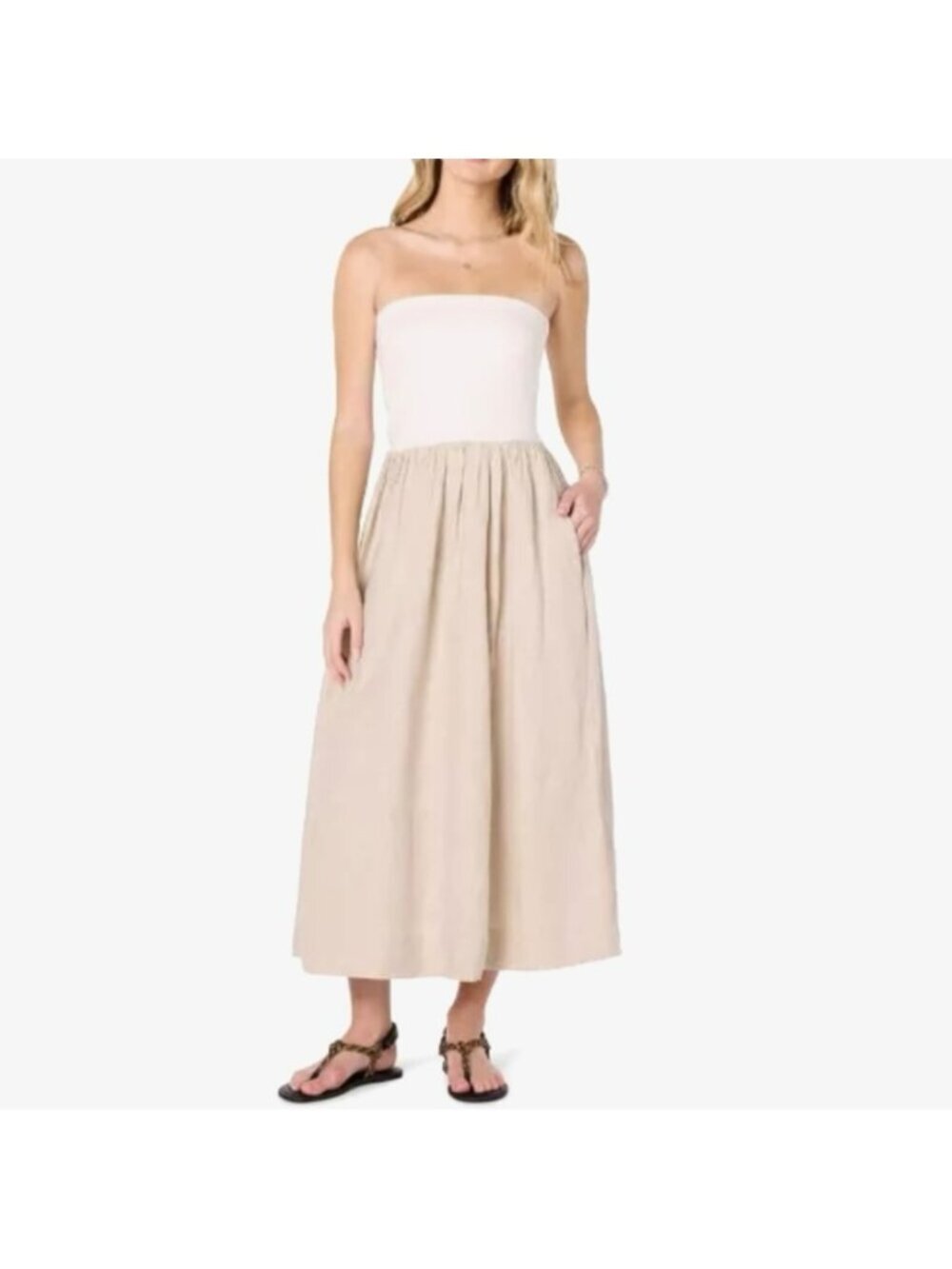 The Drop Hellen Strapless Mixed Media Dress